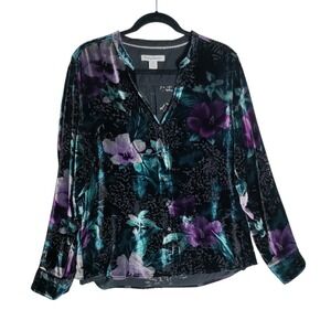 Velvet Burnout Floral Dark Fairy Button Down Sz L Y2K 90's Look Witchy Goth